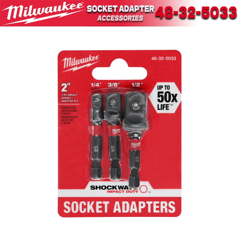

MILWAUKEE 48-32-5033 SHOCKWAVE Impact Hex Shank Socket Adapter Set 3 Pieces Impact Duty Socket Adapter Power Tool Accessories