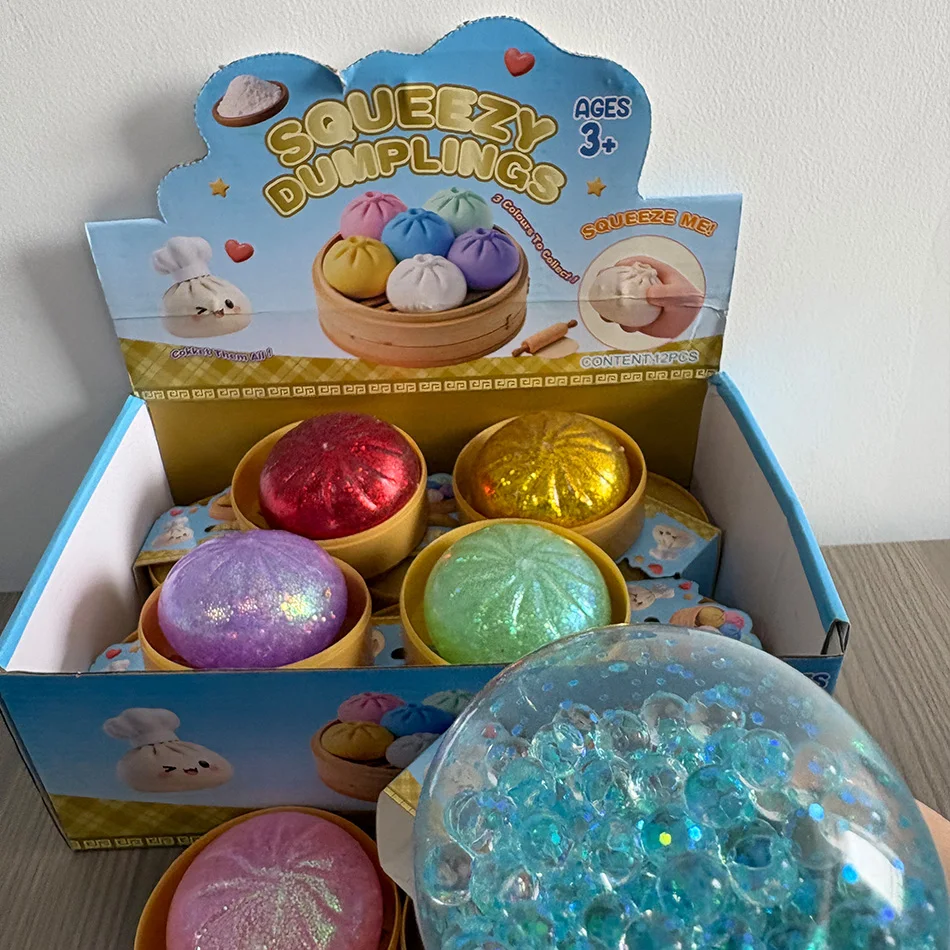 Adorno de cristal con forma de bollo chino, color blanco perla, de rebote lento, para aliviar el estrés, decoración divertida