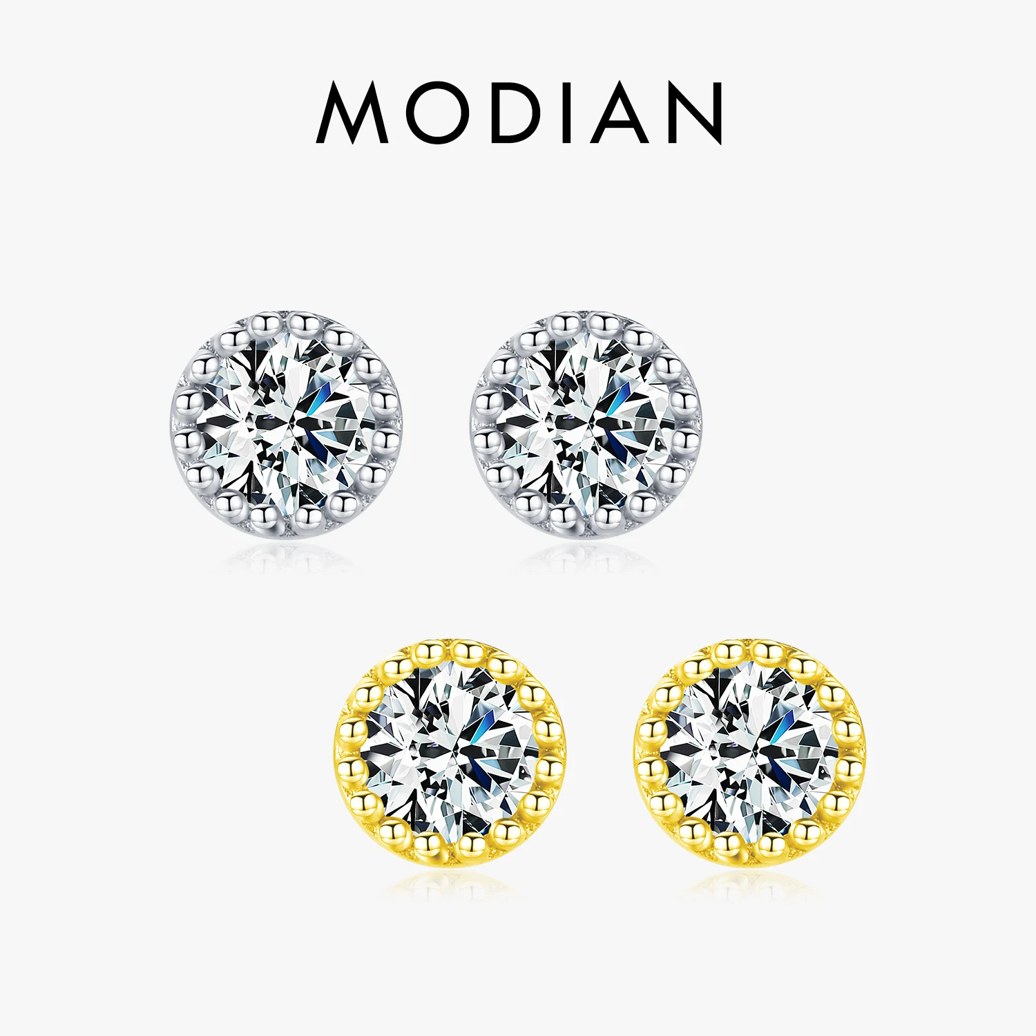 Modian New Fashion Tiny złoty kolor okrągłe kolczyki 100% 925 Sterling srebrna iskrząca CZ Stud kolczyk dla kobiet biżuteria ślubna