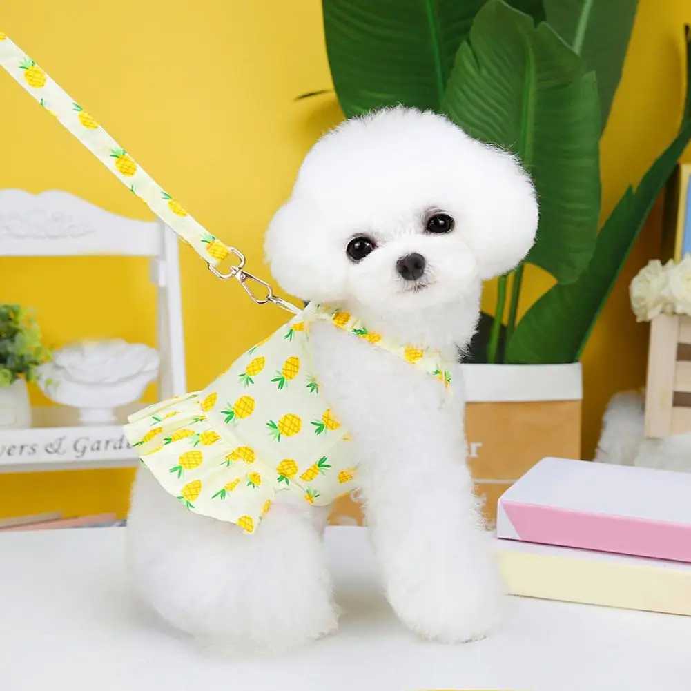 Dog Dresses Fruit Pattern Harness Design Puppy Skirt Soft Comfortable Dress Up Dogs Cats Dress With Traction Rope Pet Supplies