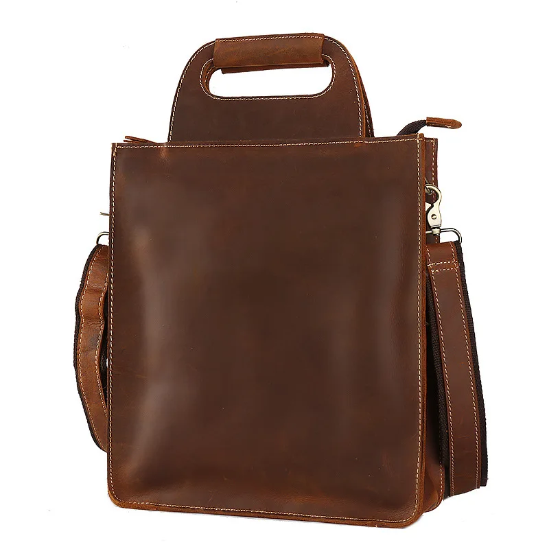 

YH3049 Men's Bag, Genuine Leather Shoulder Bag, Vertical Square Retro Simple Top Layer Cowhide Carrying Bag