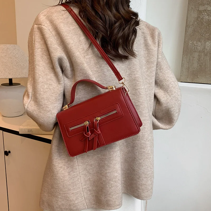 

Retro Trend 2025 Women's Fashion Handbag Zipper Texture Shoulder Messenger Daily Bag