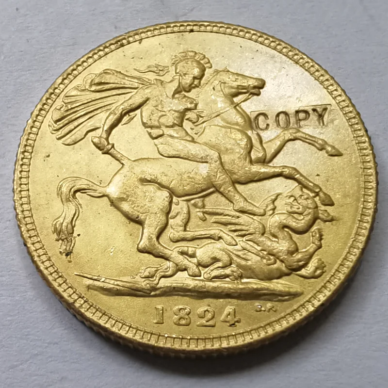 1824 United Kingdom 1 Sovereign - George IIII .9999 pure Gold Plated Copy Coin