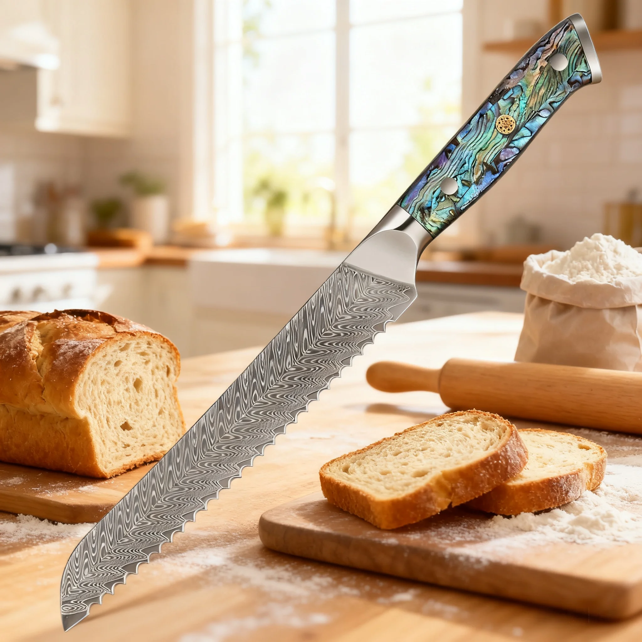

High Quality 67 Layer Damascus Steel Bread Knife Serrated Sharp Cake Knife Bread Toast Baking Tools Halloween Christmas gift