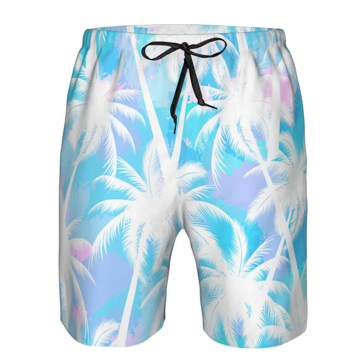 Men Beach Short Quick-drying Swimming Trunk Tropical Palm Leaves Blue And White Pink Print Swimwear Swimsuit Bathing Shorts