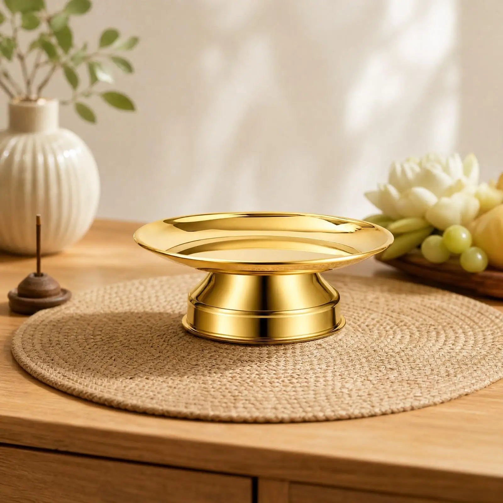 Stainless Steel Offering Plate Gold Footed Serving Tray for Fruit Pastries Display