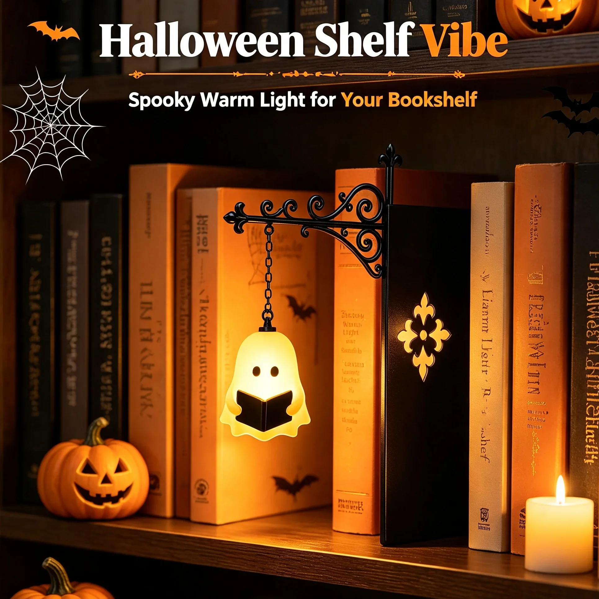 Ghost Bookshelf Lantern Halloween Hanging Light Reading Multifunctional Warm LED Night Light Christmas Home Bookshelf Ornament