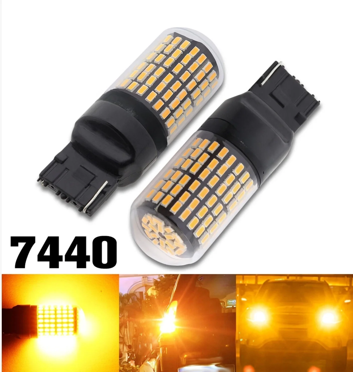 

2X T20 7440 LED 144SMD Автомобильная лампа указателя поворота, янтарная лампа заднего хода W21W