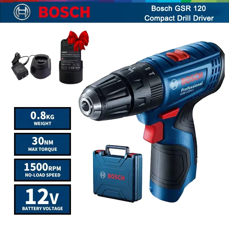 

Bosch Professional Electric Drill GSR 120 Li 12V Cordless Drill Driver Electric Screwdriver Multi-Function Home DIY Screwdriver