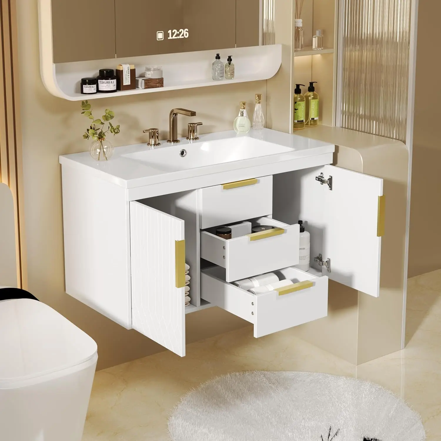 36" Wall‑Mounted Bathroom Vanity Set with Sink, 2 Doors & 2 Drawers 1
