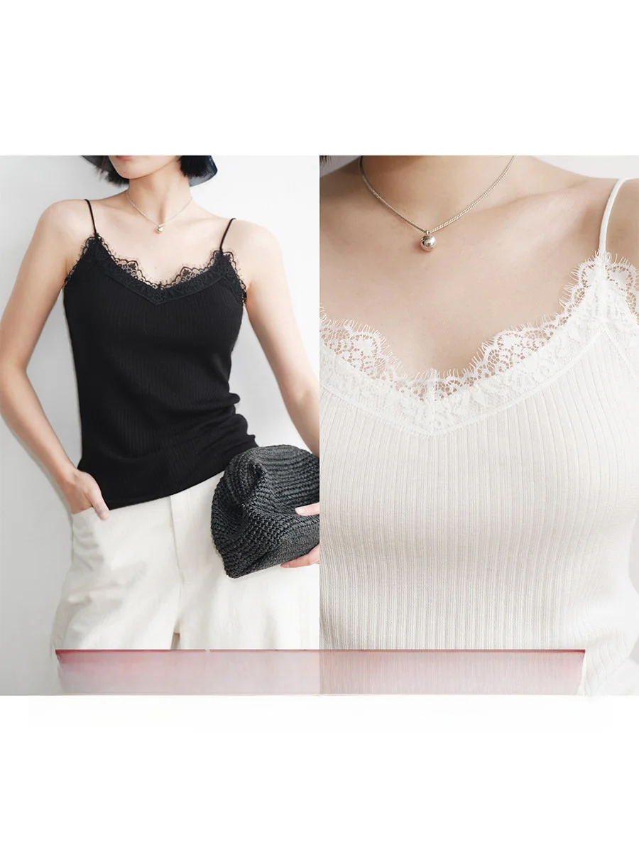 

Женский топ Amyy Studios: модный, романтичный, с кружевными вставками, комфортный, охлаждающий, из смесового триацетата и лиоцелла, на бретельках