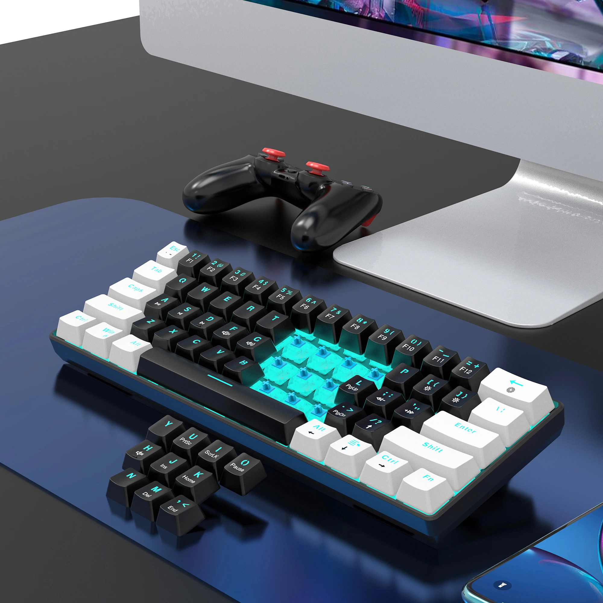 HXSJ V900 61-Key Wired Mechanical Keyboard, Color Backlit ABS