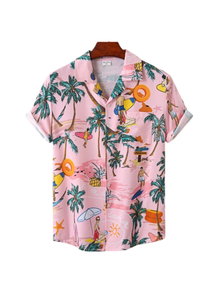 Hawaiian Men's Oversized Shirt Short Sve 3D Printing Anim  Neck Thickened Fleece Autumn Season Special Wide Fit Shirt