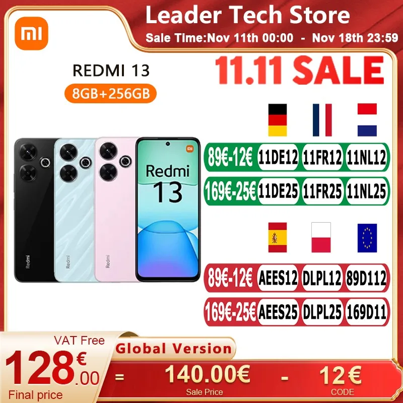 Global Version Xiaomi Redmi 13 Smart Phone NFC 108MP MP Super Clear Camera 33W Fast Charging AI Face Unlock