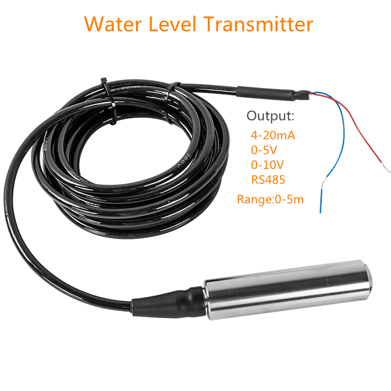 Water Level Transmitter 2m 3m 5m Range Submersible Hydrostatic Sensor Pressure Transmitter 4-20mA 0-10V rs485 output