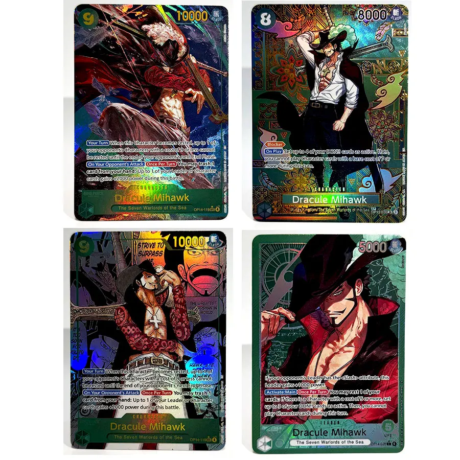 One Piece Dracule Mihawk Complete Set Leader Card 4pcs Manga Parallel SEC SP Flash Cards The Seven Warlords TCG Collectible