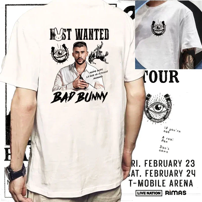 Hot Sale New Hip Hop Rapper Bad Bunny 2024 Most Wanted Tour Tshirt Men's Nadie Sabe Lo Que Va A Pasar Manana Album Print Tee Top