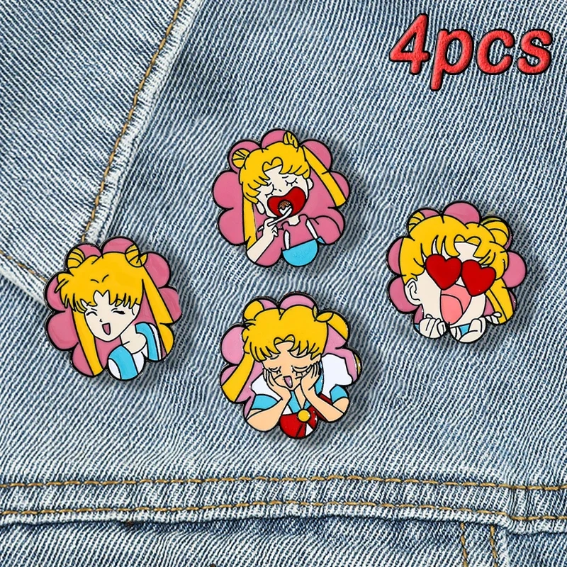 1set Sailor Moons Enamel Pins Anime Kawaii Metal Brooch Badge Backpack Pin Accessories for Women Girls Jewelry Decoration Gift