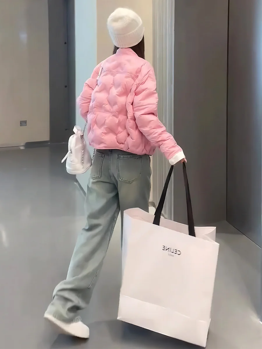 Koreański lekki, ciepły płaszcz puchowy dla kobiet, z wysokim kołnierzem, cienka zimowa odzież wierzchnia dla pań.