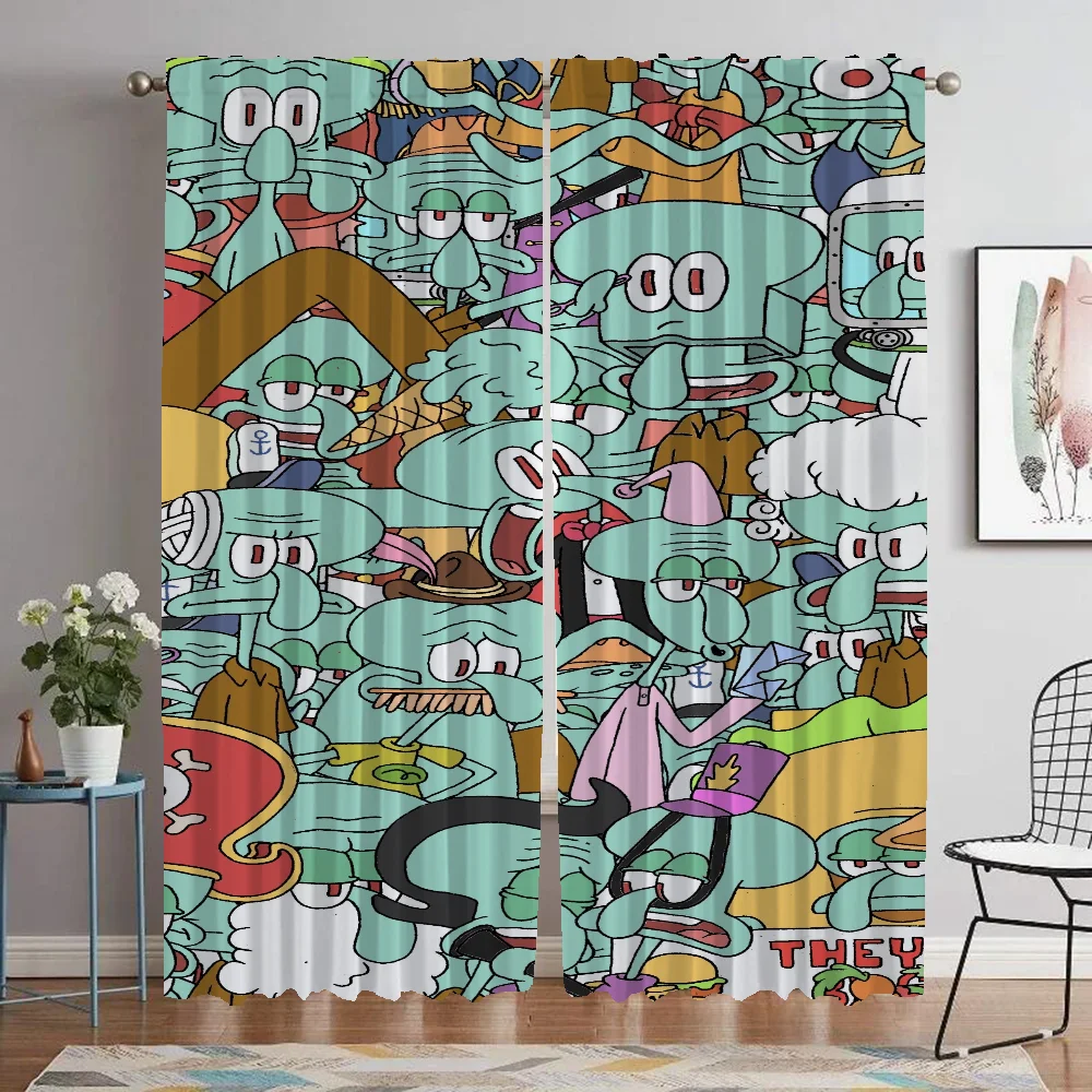 

SpongeBobs Halloween Decoration Tulle for Bedroom Window Curtain for Room 2 Panel Kitchen Curtains Partition Shades Living Child