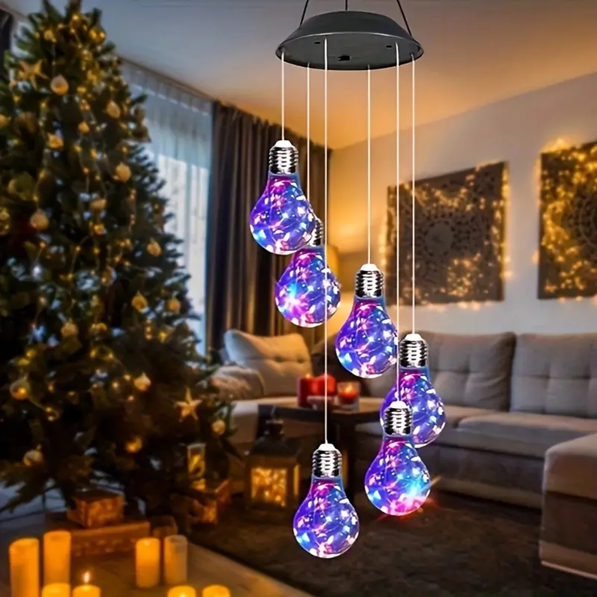 1 opakowanie kolorowych świateł Żarówka słoneczna Wiszące dzwonki wiatrowe 6 wisiorków LED Lampy słoneczne Windchimes do dekoracji zewnętrznych w ogrodzie domowym — zdjęcie 6