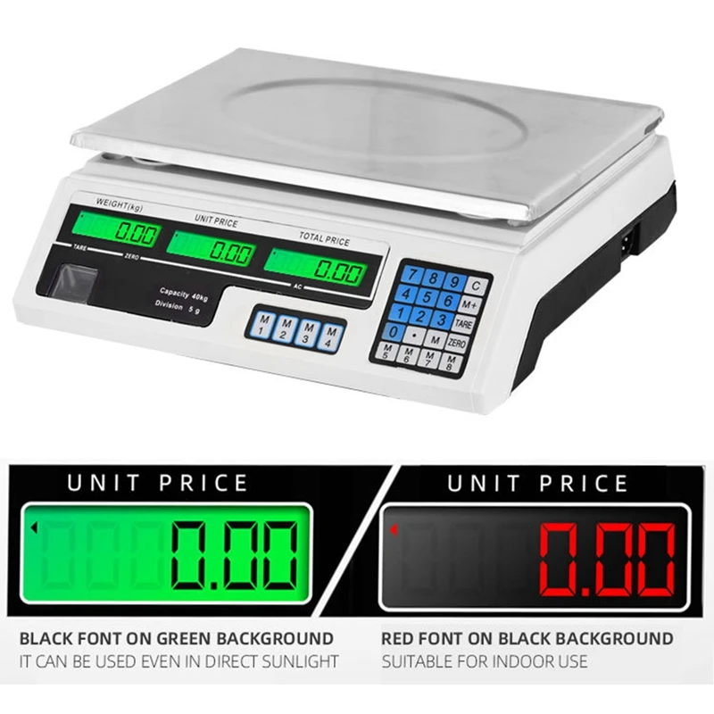 40KG Electronic Commercial Computing Scale With LCD Display For Retail Outlet Store, Kitchen, Restaurant Market US Plug