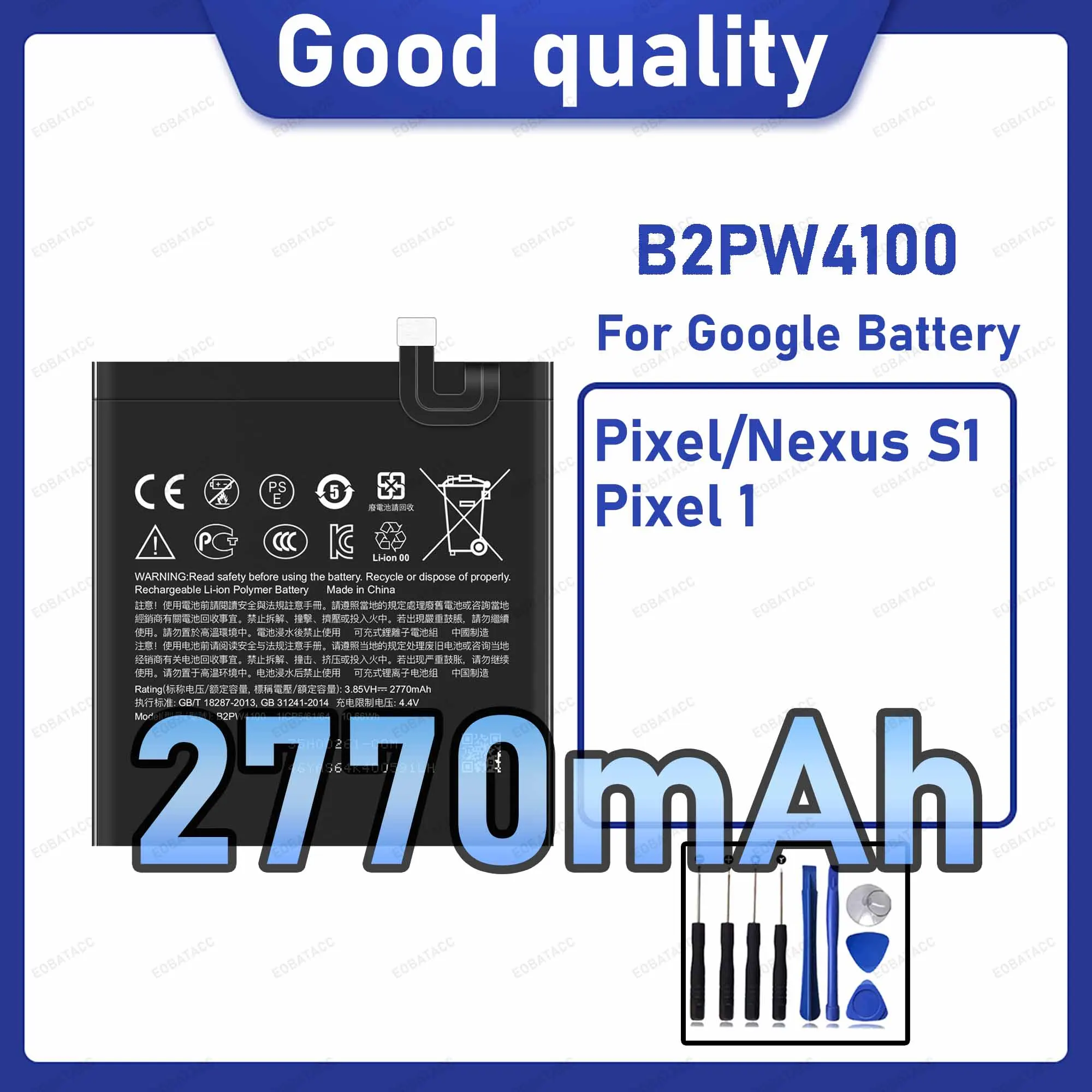 2770mAh B2PW4100 Replacement Battery for Google Nexus S1/Pixel 1 with Repair Tools Kit