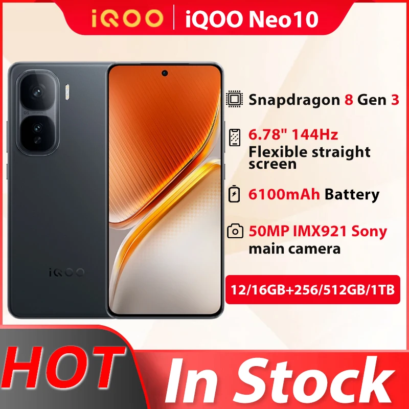 Original Vivo Iqoo Neo 10 โทรศัพท์มือถือ 6.78 "AMOLED 144HZ 120W 6100mAh แบตเตอรี่ 50.0MP กล้อง Snapdragon 8 Gen 3