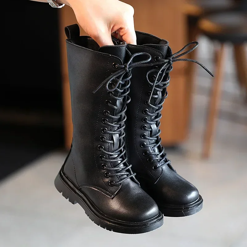 Kids Boots Girls Long Boots Black Fashion Autumn Winter Children Motorcycle Boots Classic Rubber Boots High Classic Princess Zip