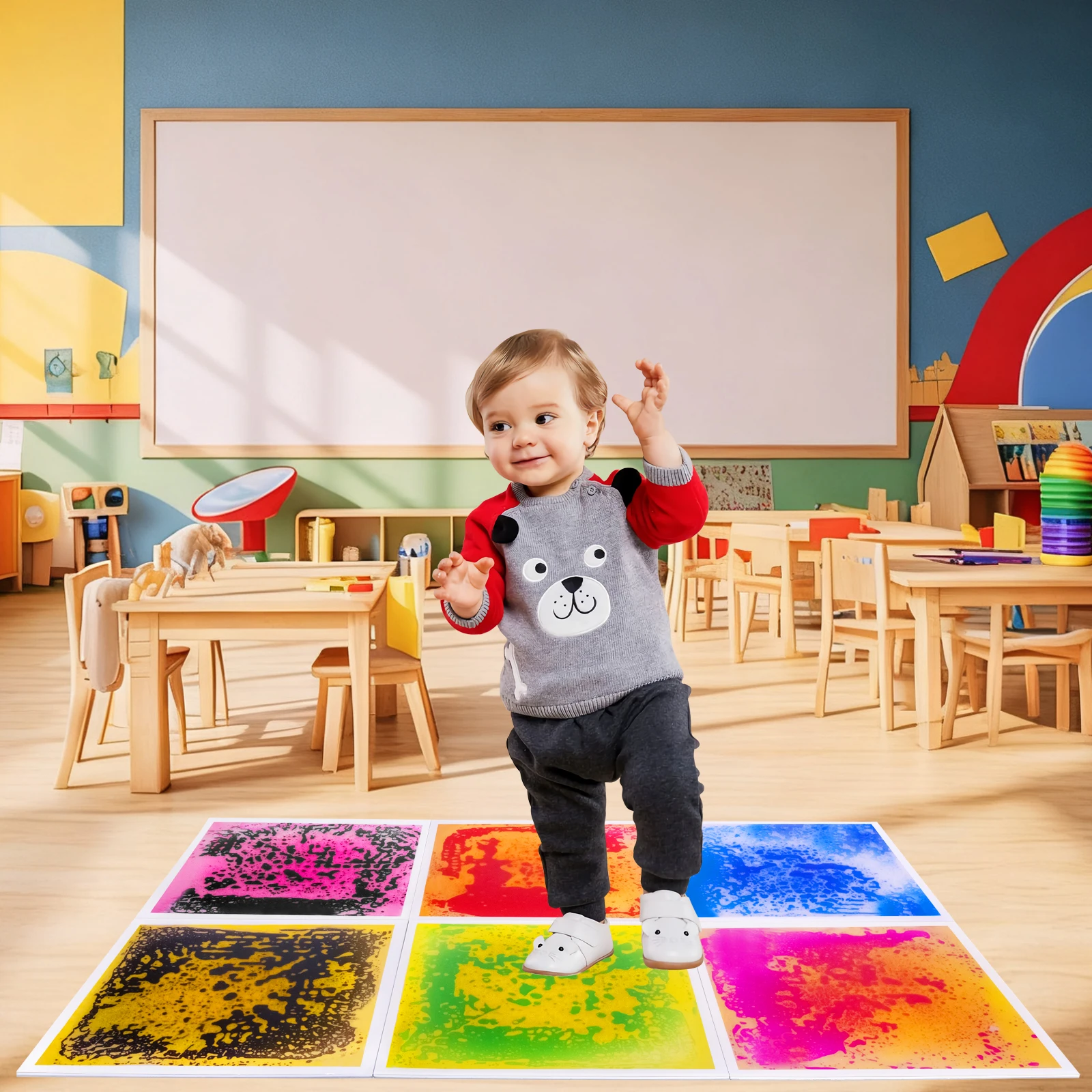 6 Stück sensorische Matten für Kinder, Farbwechsel-Bodenpolster für Bewegungszonen – sensorische Unterlage zum Spielen und Lernen von Kindern