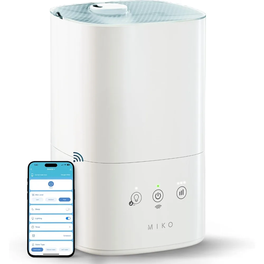 

Ultrasonic Humidifiers for Bedroom Baby - Pre Filter, Wifi App controlled, Auto Mode, No Leak Design, Sleep Mode, Built-in Timer