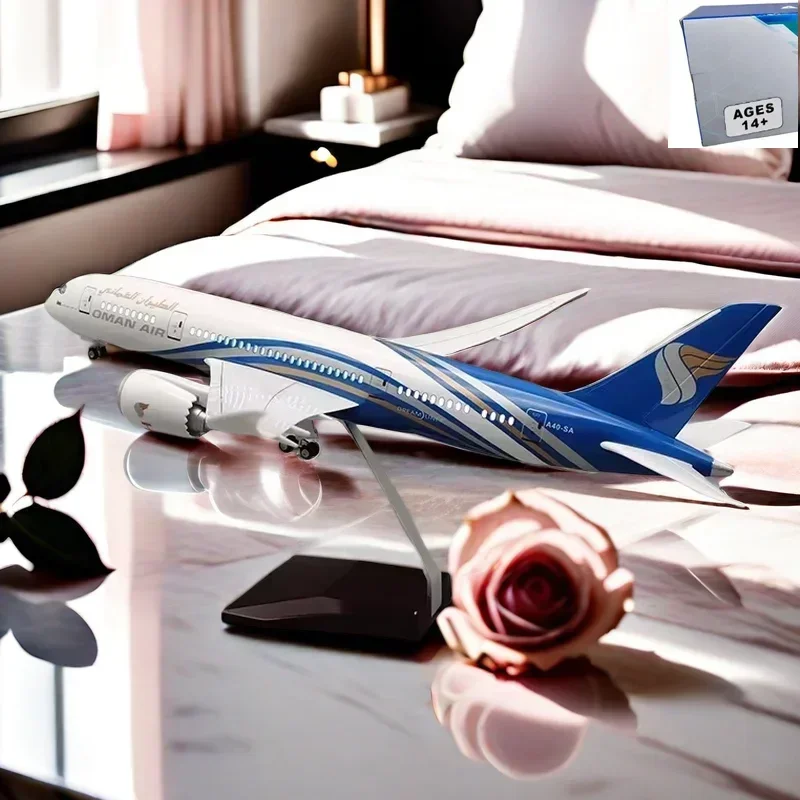 

Hot Sale 1/130 Scale 47CM Airplane 787 B787 Aircraft Oman Air Airline W Light and Wheel Diecast Plastic Resin Plane Model Toy