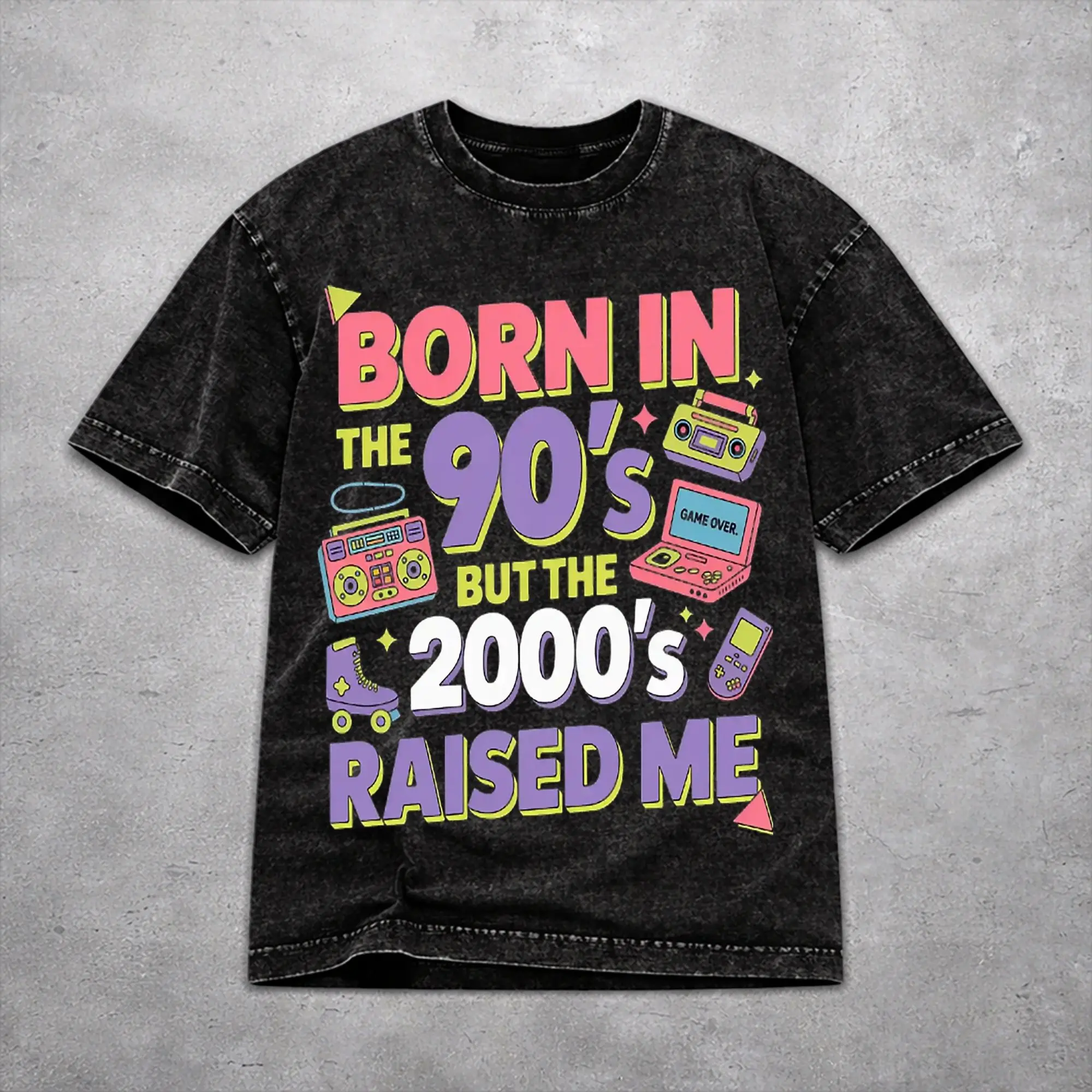 Harajuku Born In The 80's Raised In The 90's Outfit T-Shirts for Men Women  Washed Style Tee Shirt Clothing