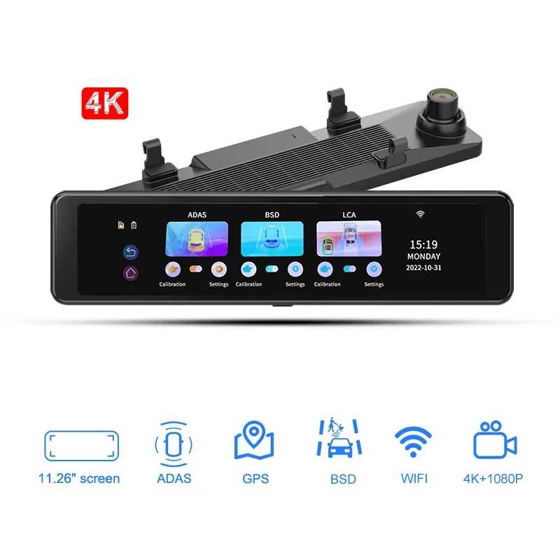 4K Night Vision Dual Lens Car Rear View Camera Car Black Box with GPS Touch Screen Stream Media Car HD Dash Camera