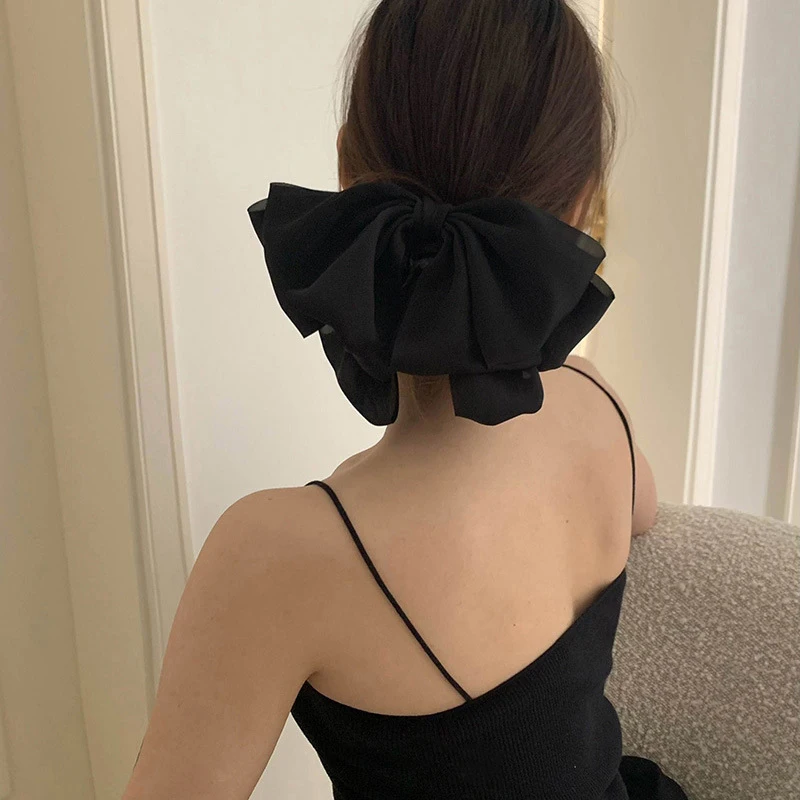 Fashion Bow Ribbon Elegant Hair Clips For Women Large Simple Solid Satin Bowknot Retro Headband Hairpins Hair Accessories Girls