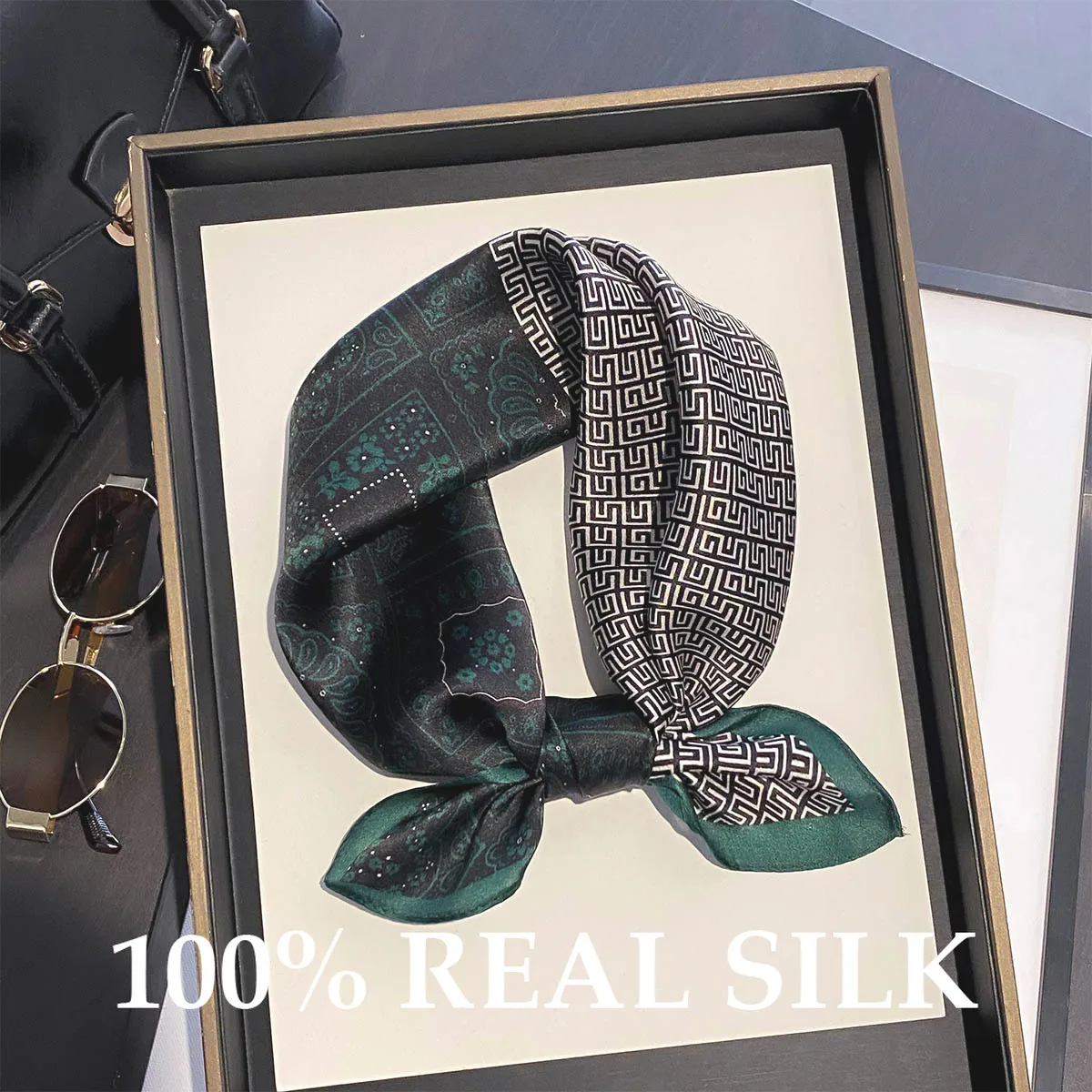 

New 100% Pure Silk Scarf Women Luxury Fashion Hair Foulard Square Small Headband Hijab Poncho Scarves Bandana Shawl Wrap Bufanda
