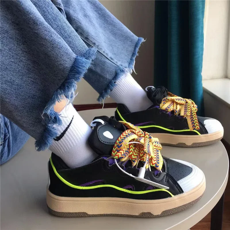 2022 Flat Thick Sole Running Shoes Women Mixed Color Patchwork Lover Casual Shoes Spring Autumn Outdoor Sneakers Unisex 35-45