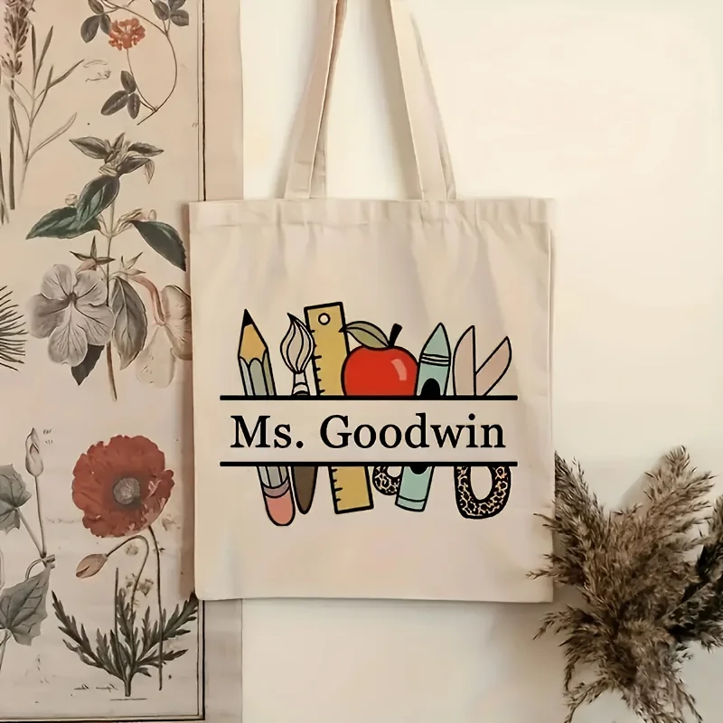 

Custom Personalized Teacher Name Tote Bag, a Stylish And Reusable Shoulder Bag for Women, The Perfect Gift for Educators
