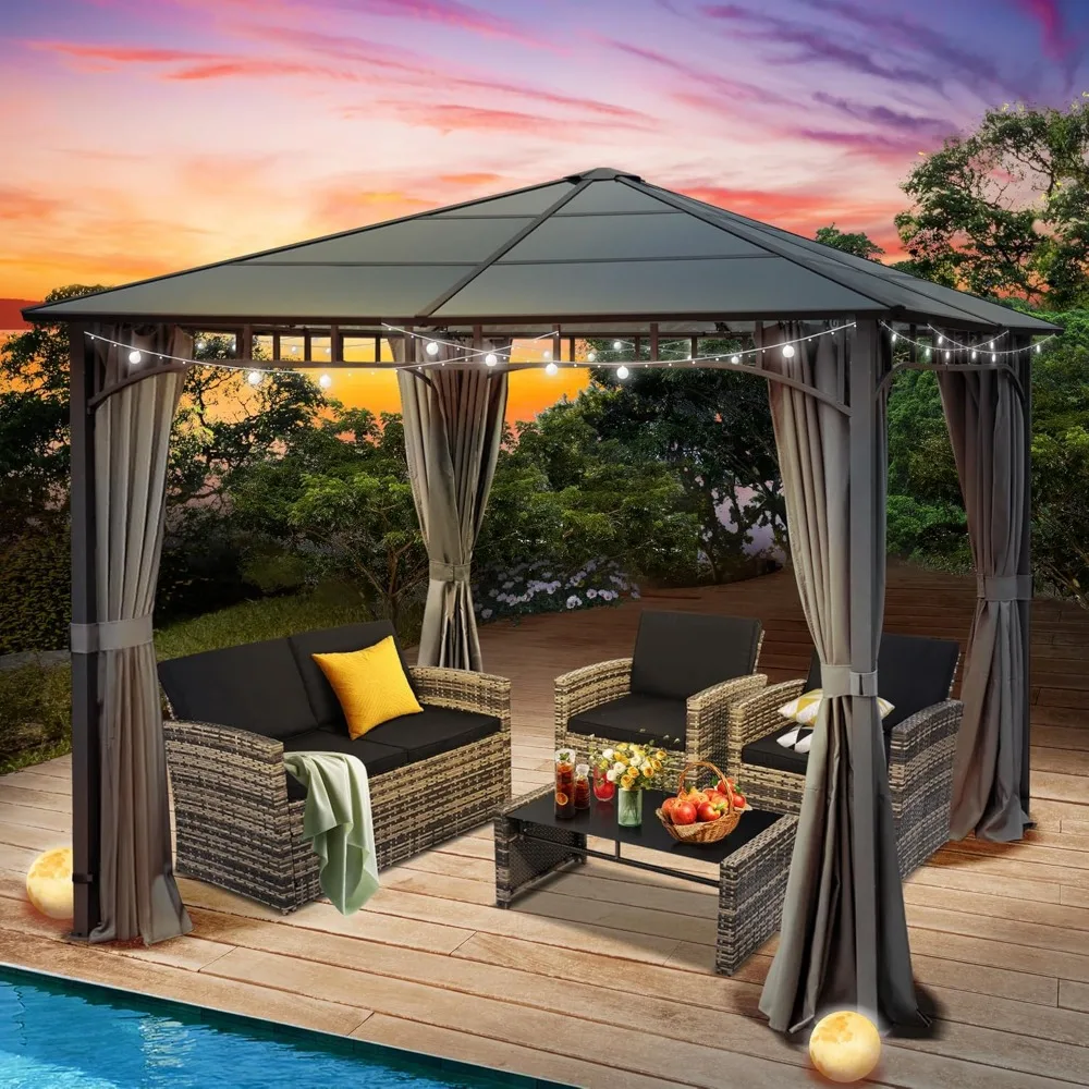 

Hard Top Polycarbonate Patio Gazebo, UV Protection Canopy, Extra Shade, Heavy Duty Steel Frame with Aluminum Roof