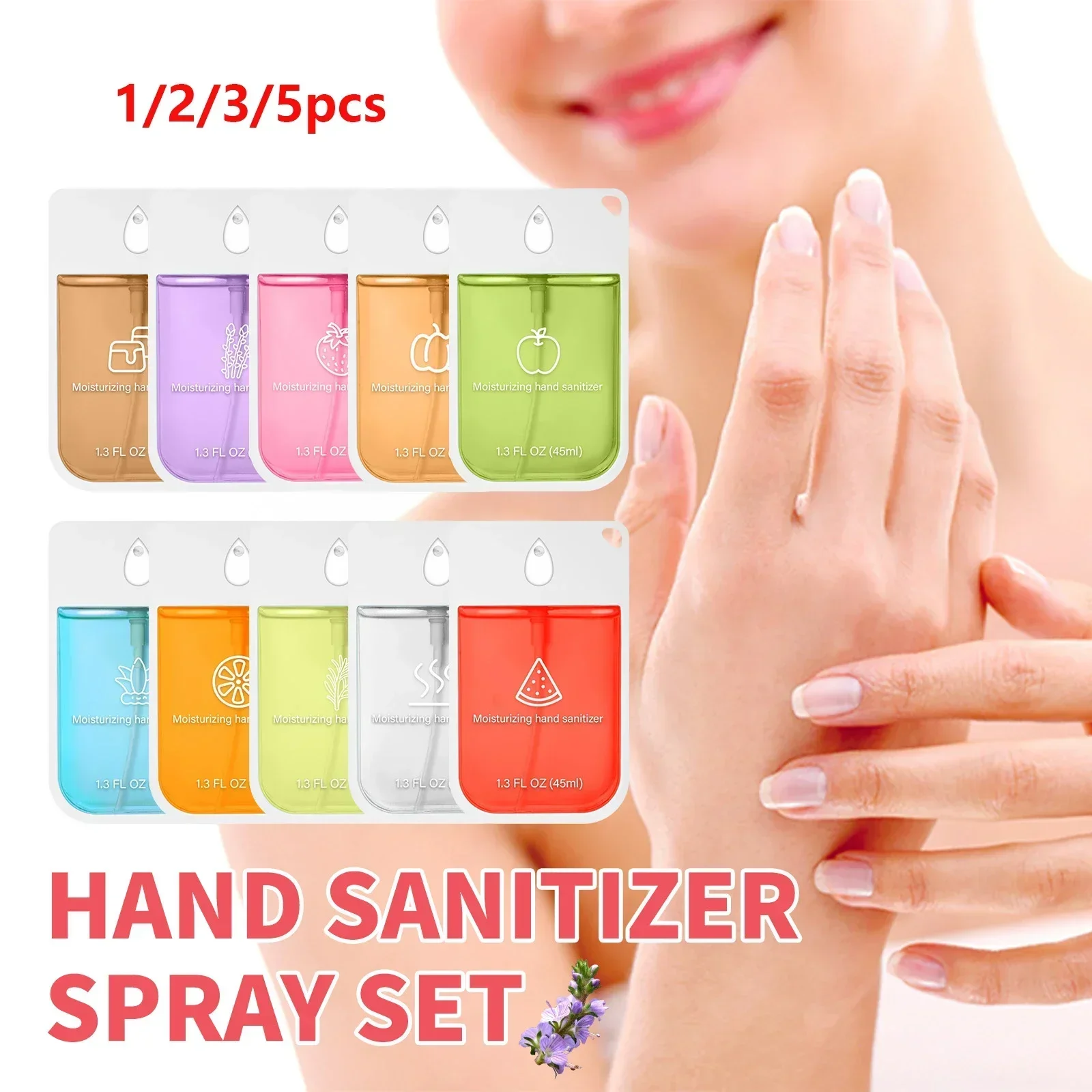 Alcohol-Free Moisturizing Hand Sanitizer Spray 45ml (1-5 Pcs) - Portable Waterless Hand Wash, Gentle & Safe for Dry Skin Care.