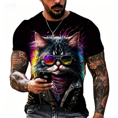 Summer Fashion Personalized Animal Print T-shirt Loose Men's Quick Drying Short Sleeved Shirt view 2