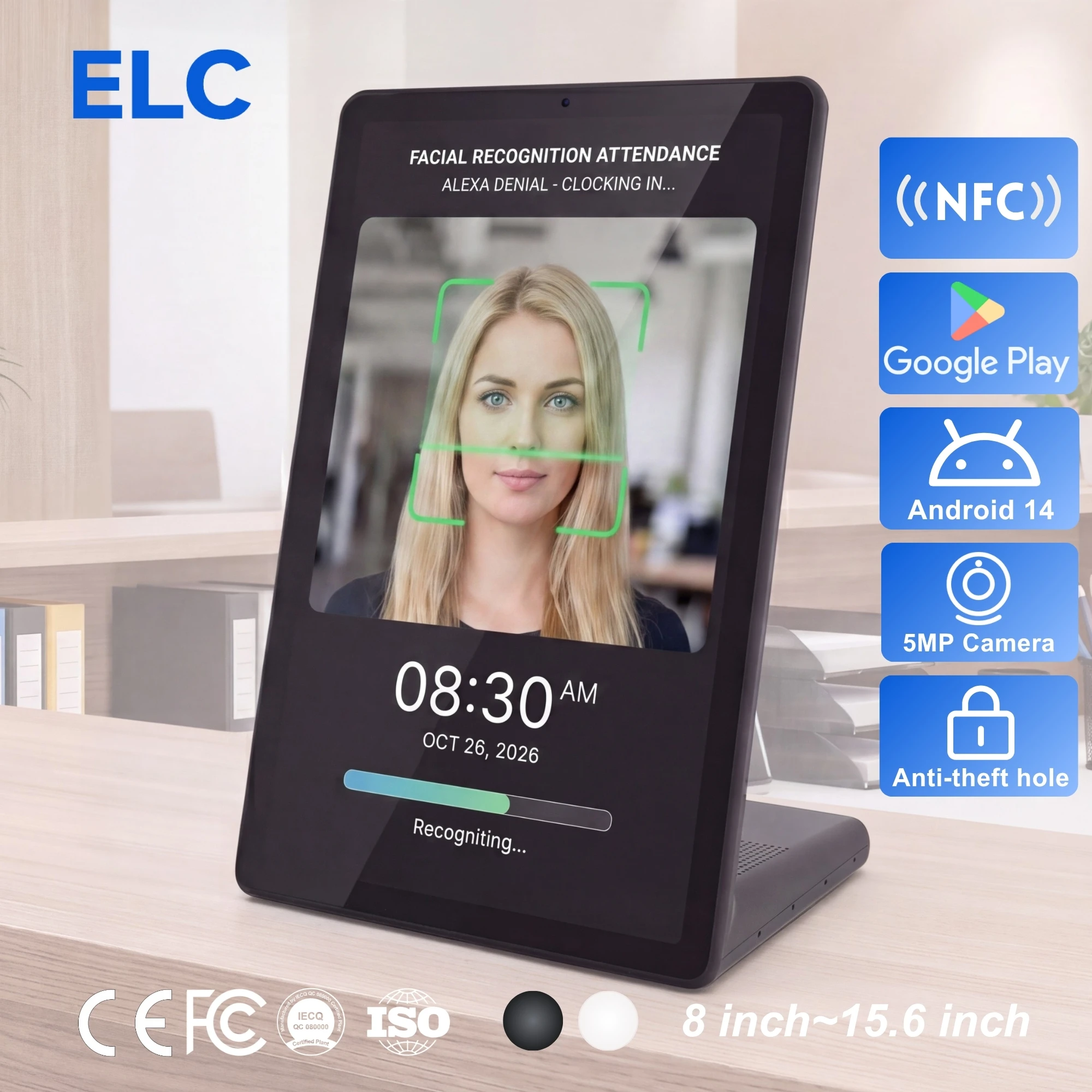Time Attendance Terminal Facial Recognition Time Attendance Tablet L-Shape Android Kiosk For Employee Sign-in