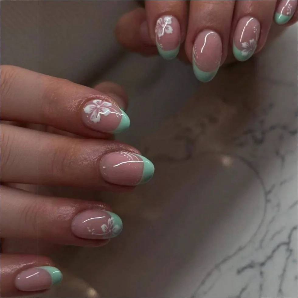 24개 웨어러블 인조 손톱 봄 여름 짧은 타원형 네일 아트 화려한 꽃 디자인 프레스온 네일 팁 완성된 가짜 네일 세트