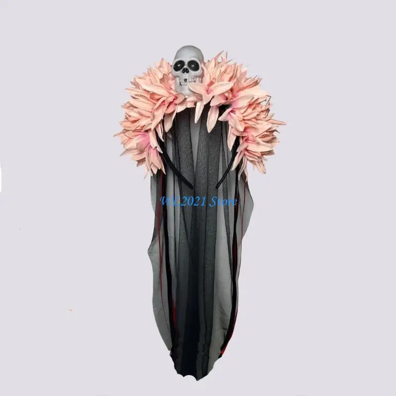 G5GC الرعب عقال الدانتيل الجمجمة غطاء الرأس لوازم الديكور المنزلي للأطفال البالغين فتاة الزفاف هدية عيد ميلاد