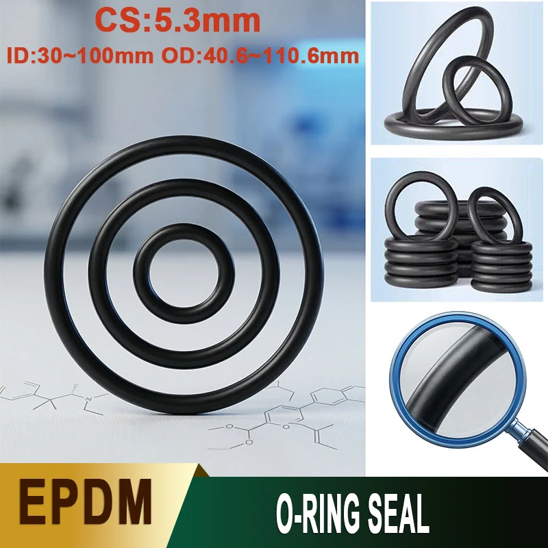 2Pcs EPDM O-ring CS 5.3mm OD 40.6~110.6mm Waterproof and Wear-resistant Black O-ring Sealing Washer Wholesale Specifications