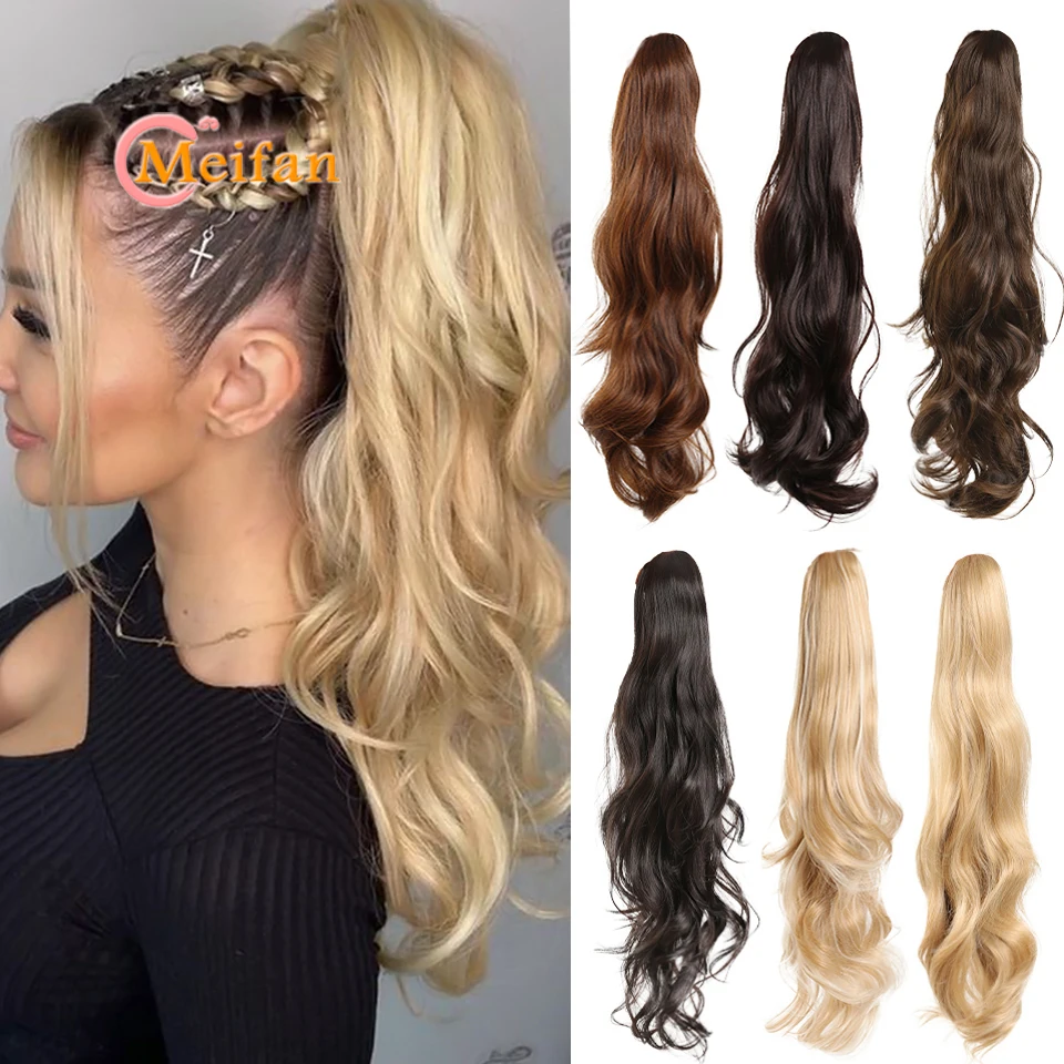 

Synthetic Long Wavy Curly Layered Drawstring Ponytail Clip in Hair Extensions Blonde Black Ponytail Fake Hairpiece for Women