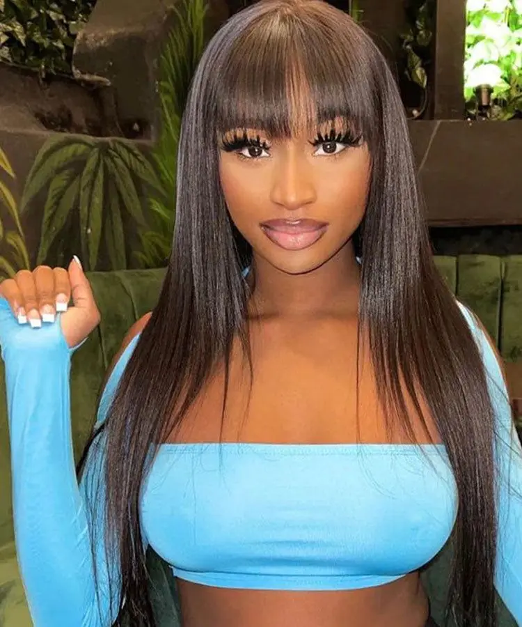 

Straight Wig With Bangs 100% Human Hair Wig Without Glue Brazil Full Machine Made Fringe Remy Hair 34 Inch Human Hair Bang