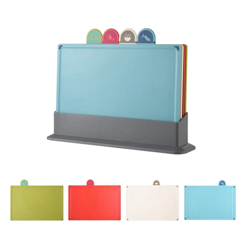 

J1UL1N Cutting Boards 4Pcs/Set With Holder For Kitchen,Chopping Block With Food Icons,Anti Bacterium,Dishwasher Safe, Non-Slip