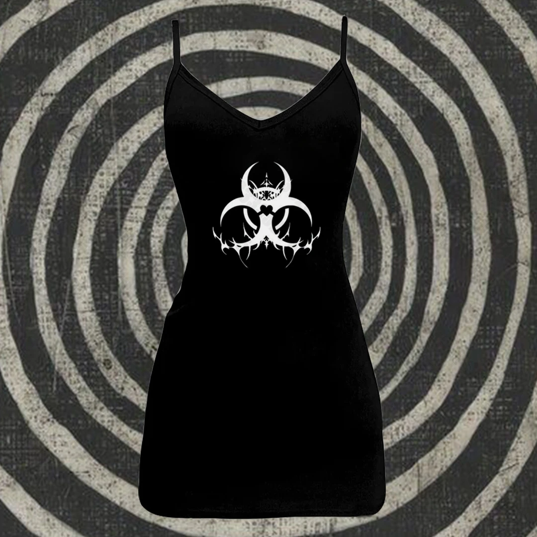 Fashion Summer Y2K Style Gothic Black Mini Dresses Women Punk Streetwear 2000s Dress Sleeveless Harajuku Dresses Emo girls