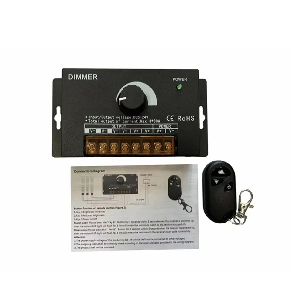 LED Strip Dimmer Controller 600W 1200W 60A  High Power DC 5V-24V Brightness Dimming Adjustable Knob Switch for LED Strip Module